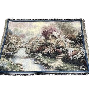 Thomas Kinkade Throw Blanket Lamplight Bridge Painter of Light Tapestry 63x42